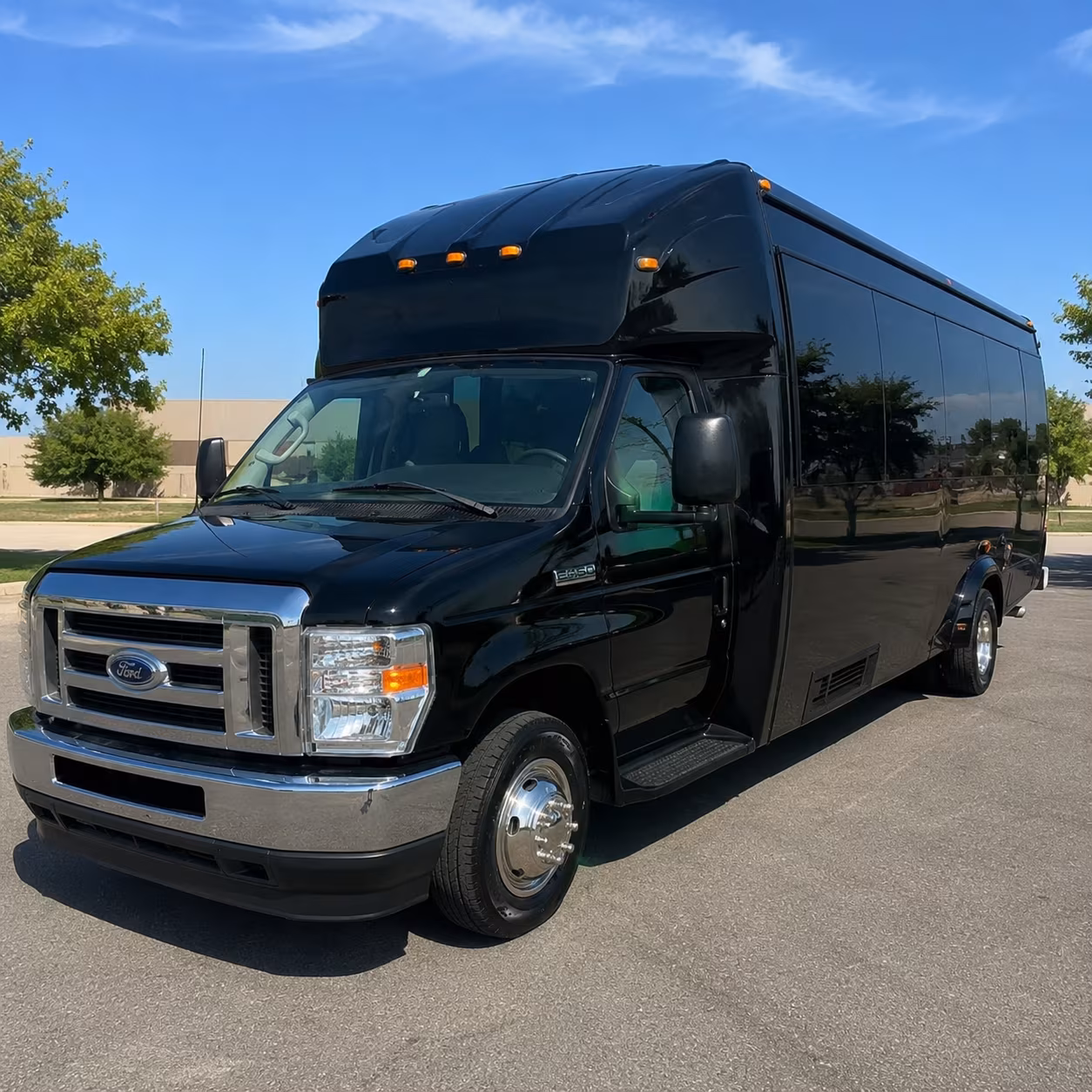 Group beside a Mercedes Sprinter limo in Houston