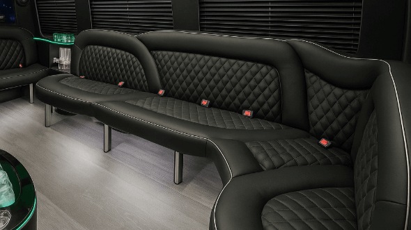 Interior of Charter Bus Company Pasadena's 14 Passenger Sprinter Limousine in Pasadena