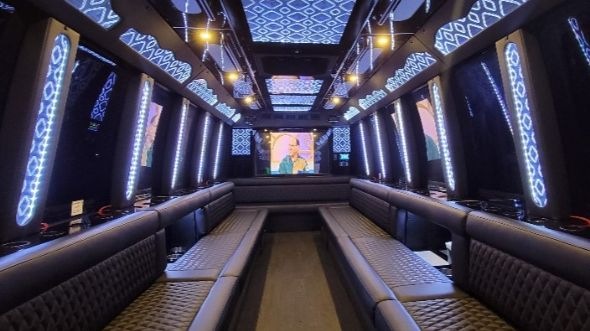 Interior of Charter Bus Company Pasadena's 20 Passenger Party Bus in Pasadena