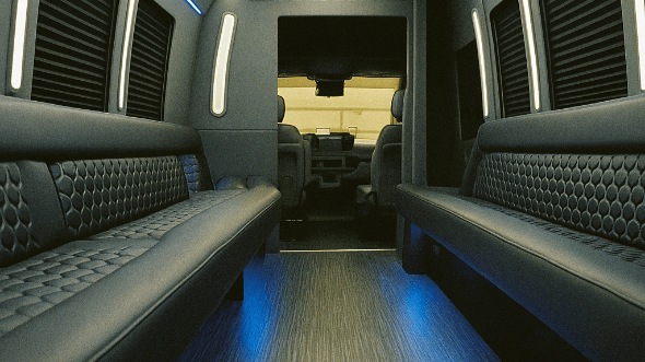 Interior of Charter Bus Company Conroe's 28 Passenger Party Bus in Conroe