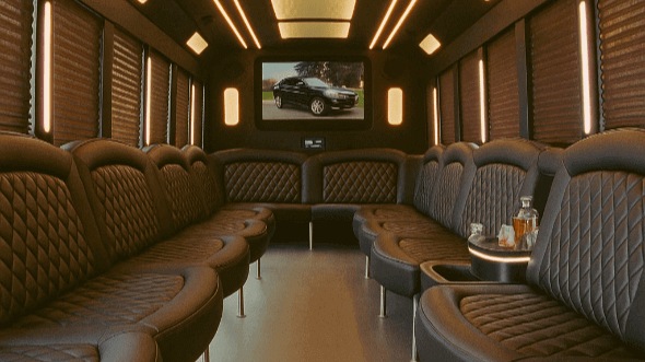 Interior of Charter Bus Company Pasadena's 30 Passenger Party Bus in Pasadena