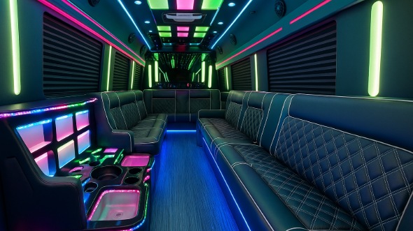 Interior of Charter Bus Company Missouri City's 40 Passenger Party Bus in Missouri City