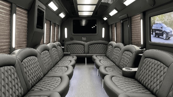 Interior of Charter Bus Company The Woodlands's 40 Passenger Party Bus in The Woodlands