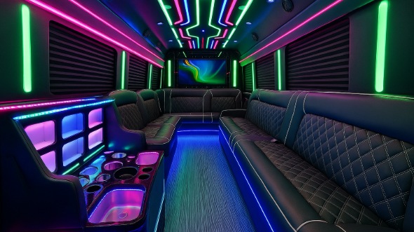 Interior of Charter Bus Company Baytown's 50 Passenger Party Bus in Baytown